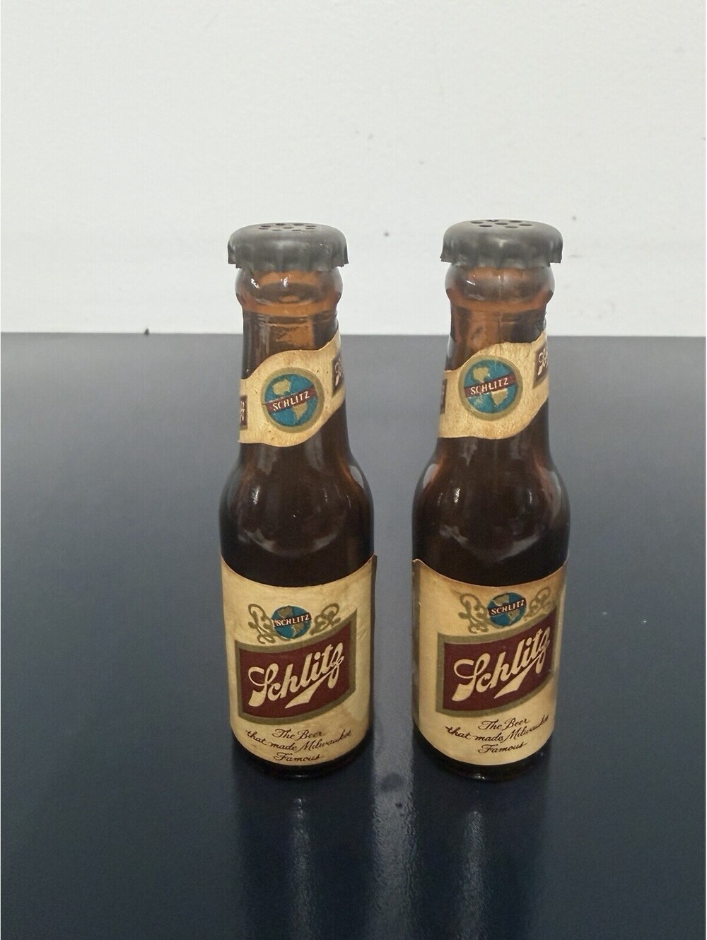 Vintage -  Schlitz Beer Salt & Pepper Shakers 4" Tall